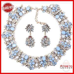 14K Yellow Gold Bib Statement Necklace Chunky Rhinestone Collar